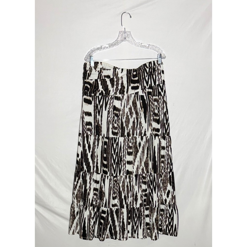 Soma Intimates Maxi Skirt XL Pima Cotton Ikat Tribal Tiered‎ Smocked Black Brown